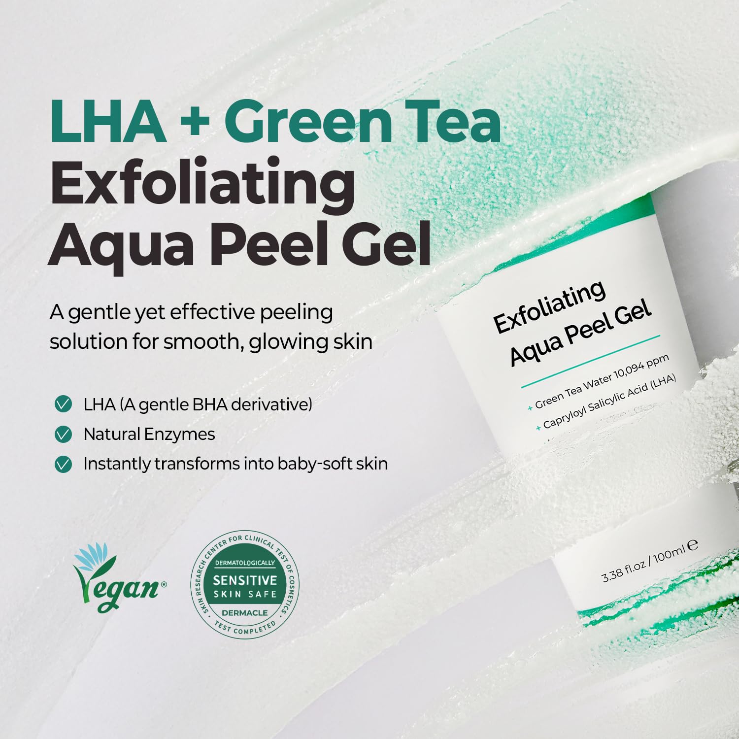 MOTHER MADE LHA Aqua Peel Gel being applied to skin for gentle exfoliation