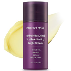 Mother Made Retinol Bakuchiol Night Cream bottle with sleek, fragrance-free packaging suggesting gentle anti-aging benefits