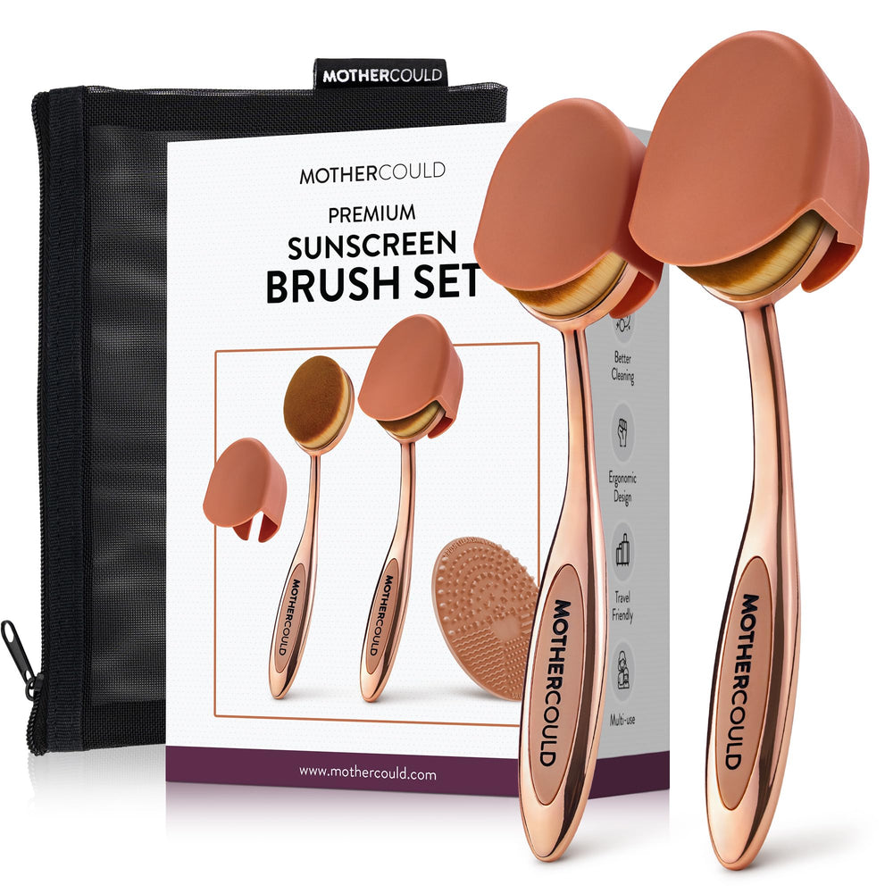MotherCould sunscreen brush with rose gold handle delivers smooth, mess-free application.