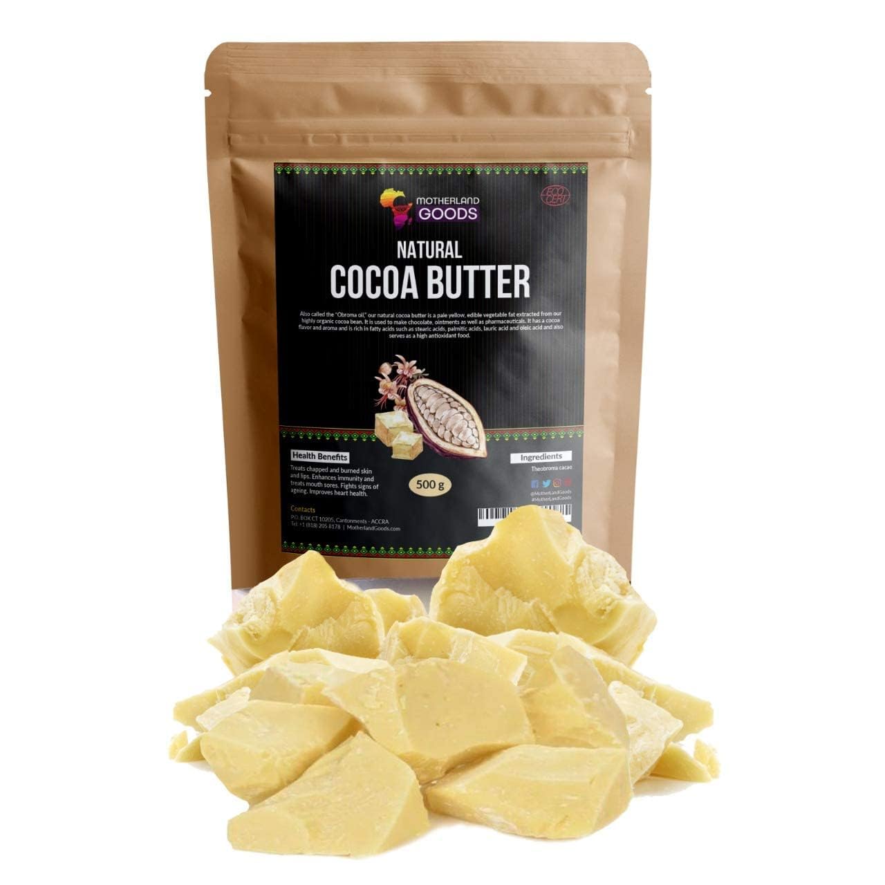 Motherland Goods natural cocoa butter chunks for moisturizing dry skin and DIY skincare