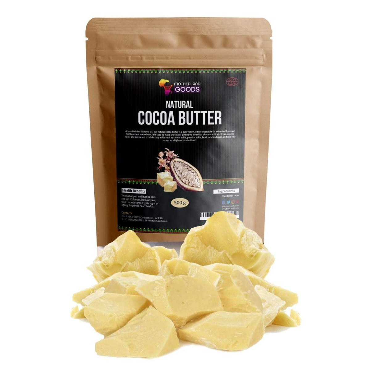 Motherland Goods natural cocoa butter chunks for moisturizing dry skin and DIY skincare