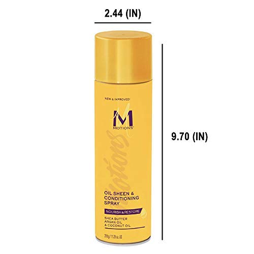 Close-up of Motions Oil Sheen spray applying on hair for refreshing shine