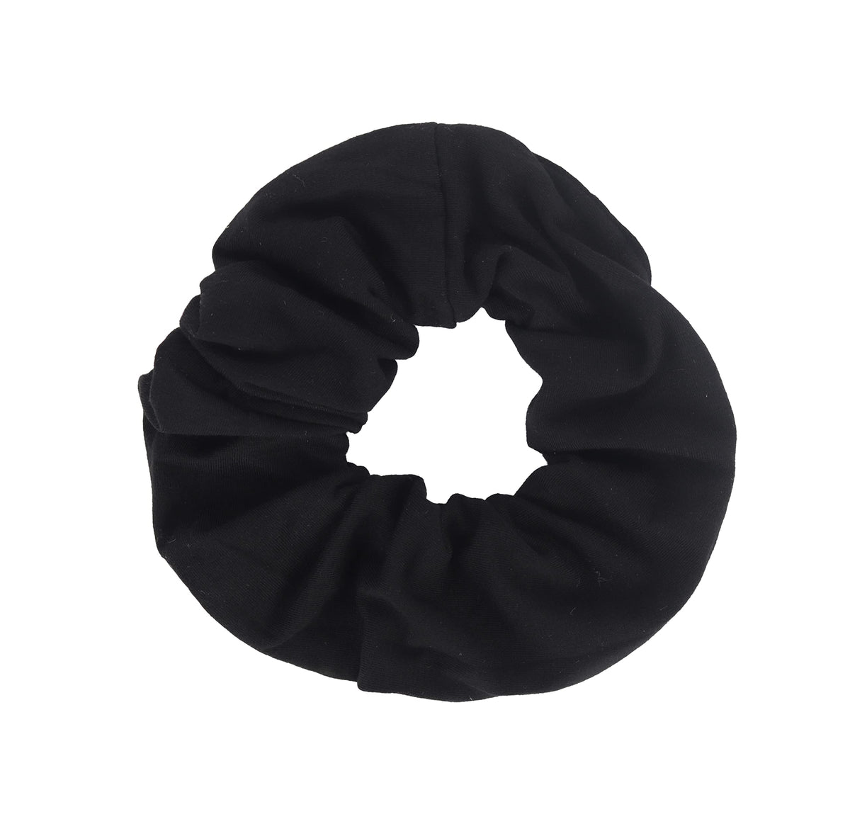 Motique Accessories Jumbo Cotton Scrunchie Black closeup shows soft cotton with gentle hold.