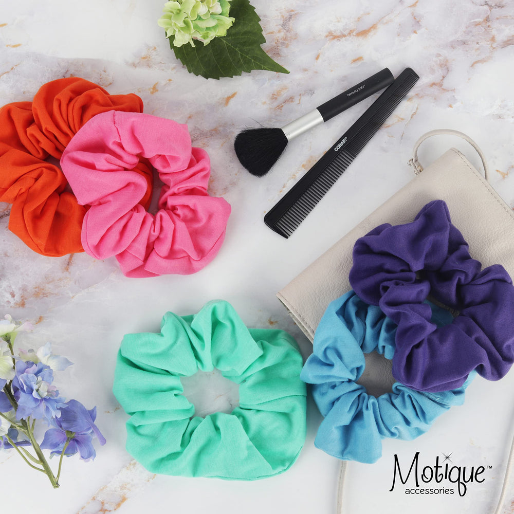 Motique Accessories Jumbo Cotton Scrunchie Black laid-flat displays generous diameter for average hair.
