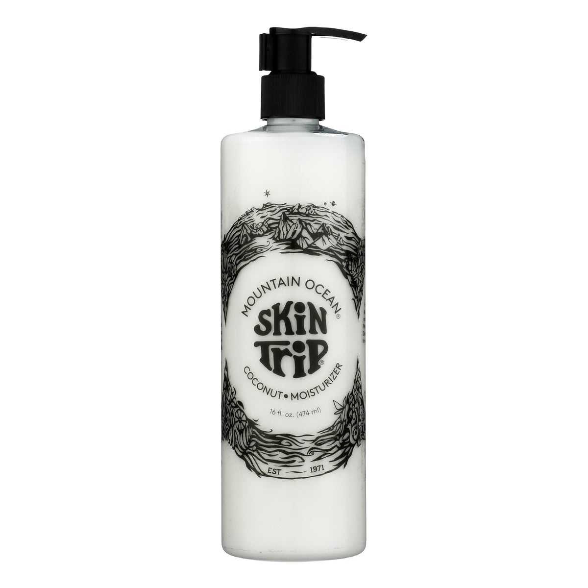 Mountain Ocean Skin Trip Coconut Lotion pump bottle delivering fast-absorbing hydration for daily use.