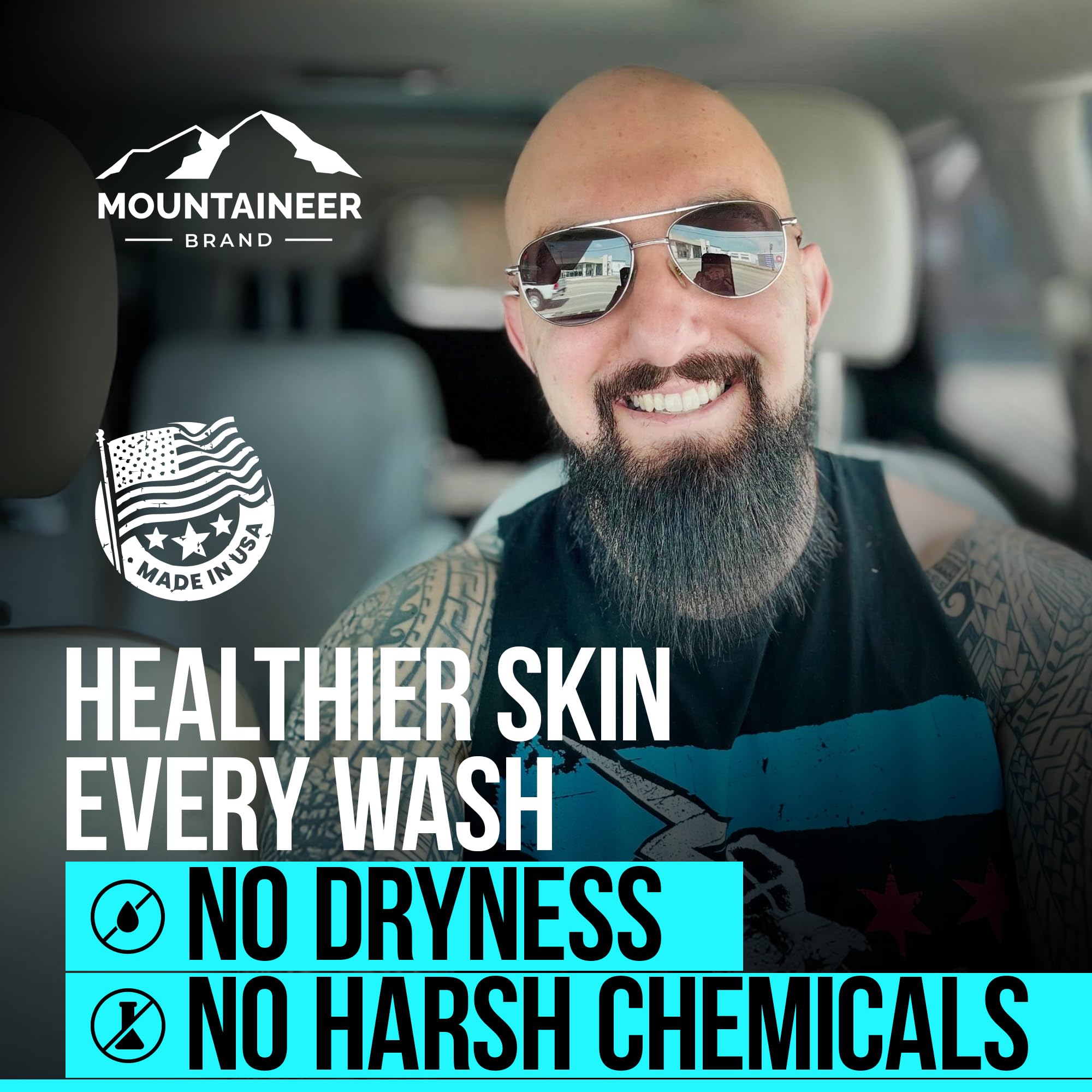 Mountaineer Brand 2-in-1 scalp wash and shave soap compact bottle for daily use.