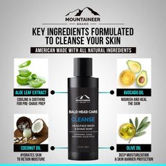 Dime-sized amount shown forming a light lather on skin with Mountaineer Brand wash.