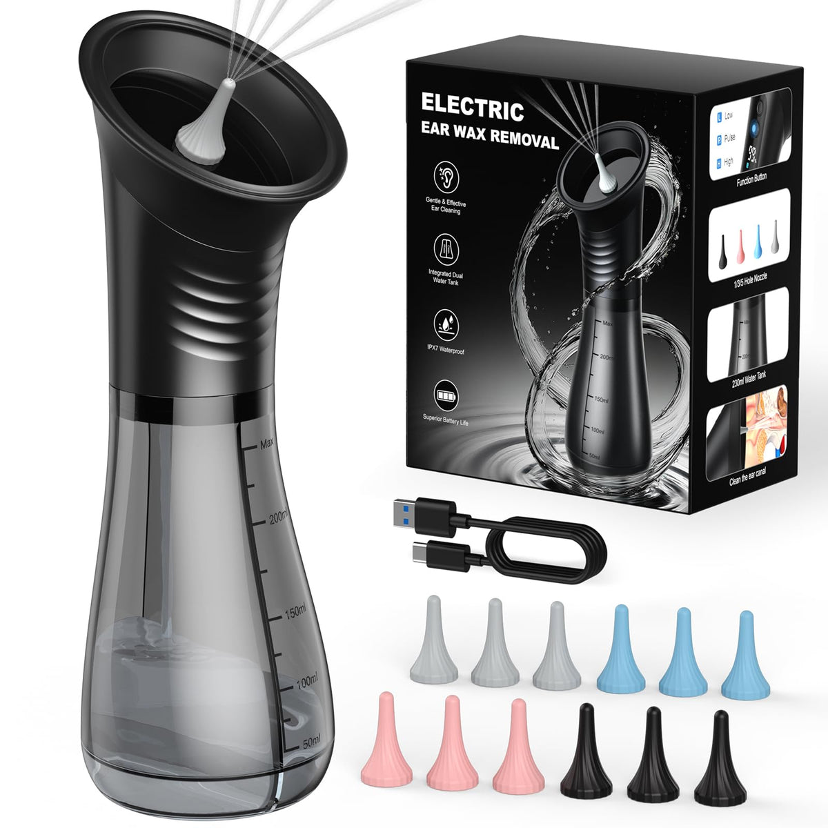 MOVMAO ear irrigation kit with LED display for precise cleaning control.