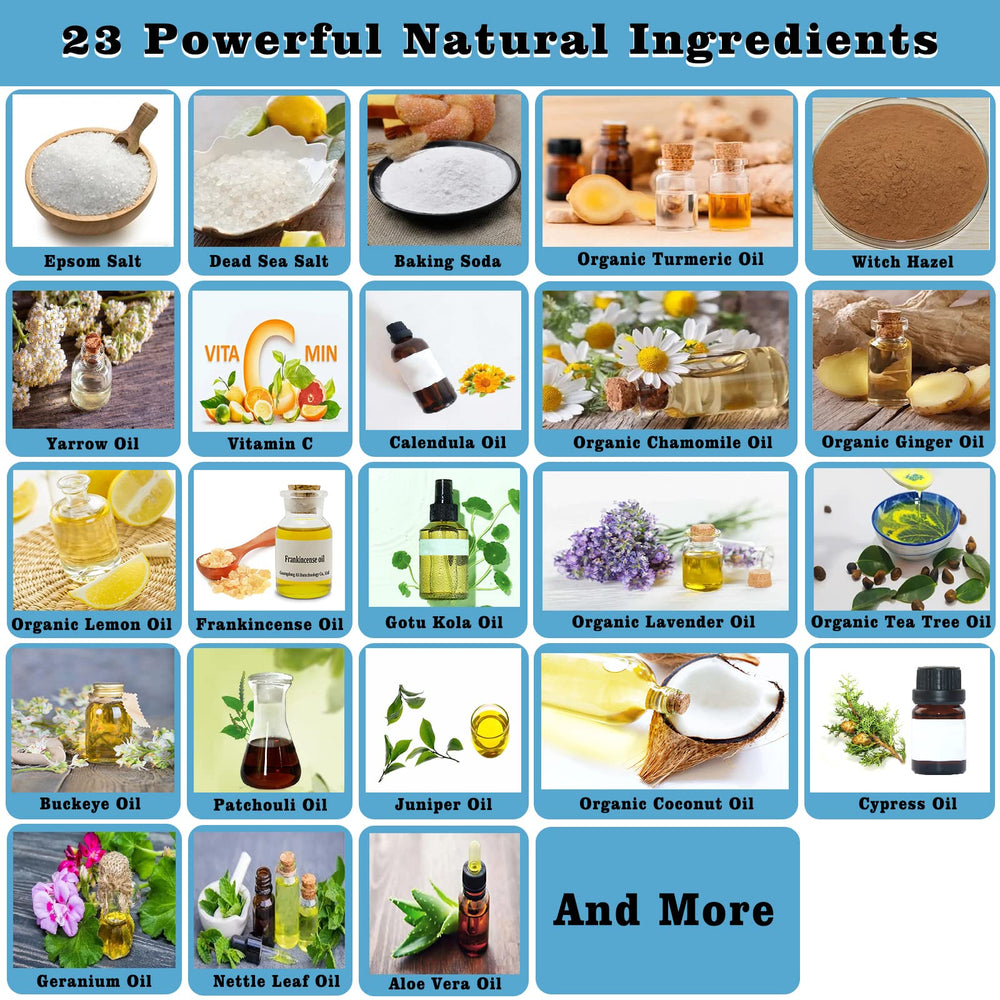 MR.A Sitz Bath Salt ingredients spread highlights minerals and essential oils blend