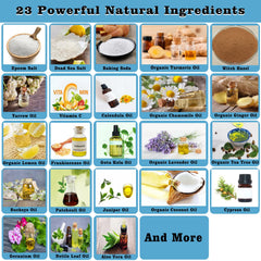 MR.A Sitz Bath Salt ingredients spread highlights minerals and essential oils blend