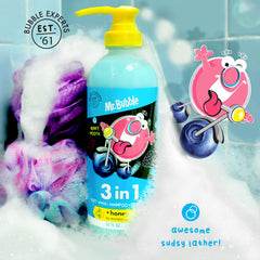 Mr. Bubble Berry Smooth 3in1 bottle ready for shower time in bath.