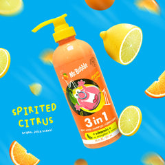 Mr. Bubble Spirited Citrus 3-in-1 hair application demonstrates lightweight conditioning.