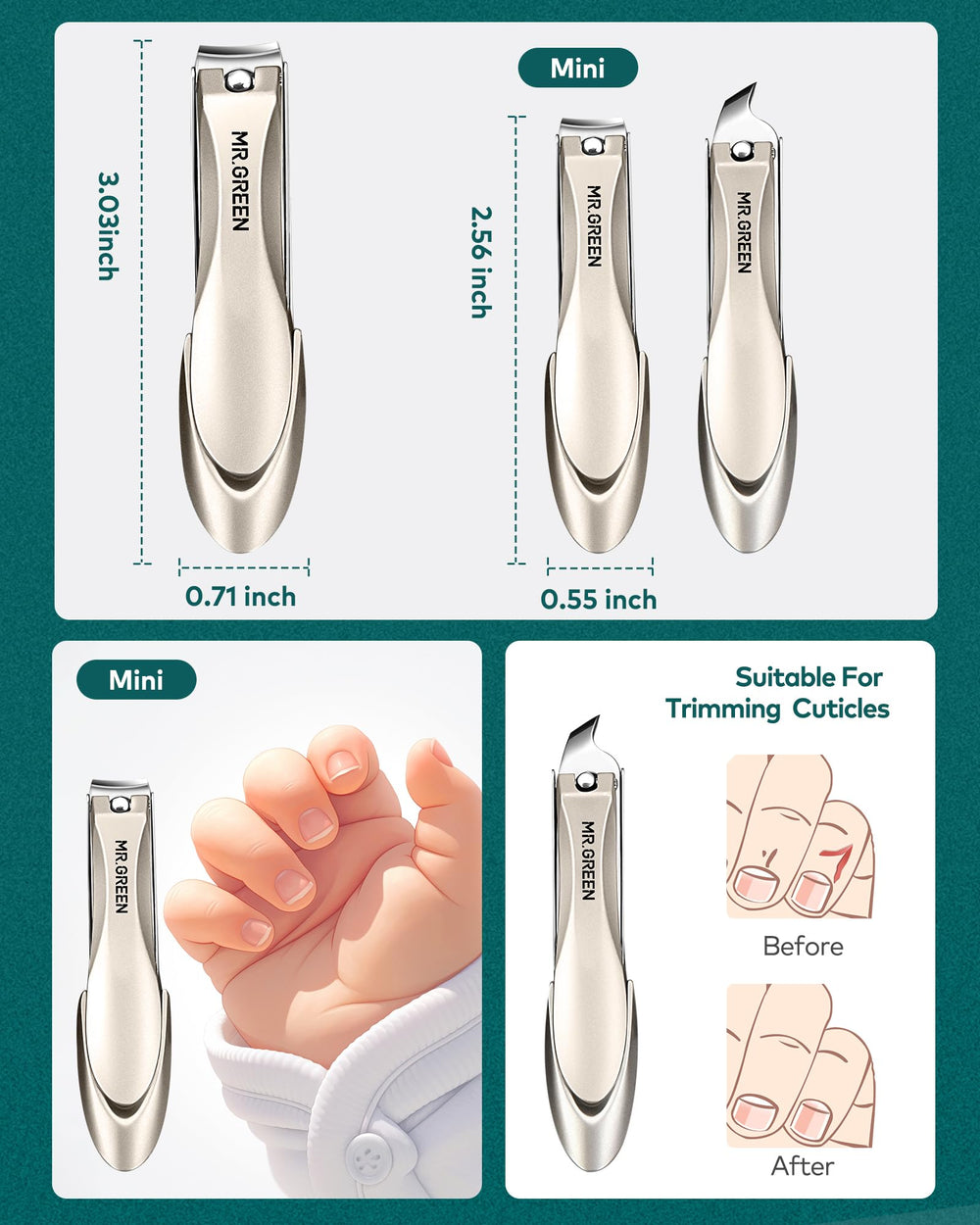 MR.GREEN cuticle scissors for clean cuticle grooming.