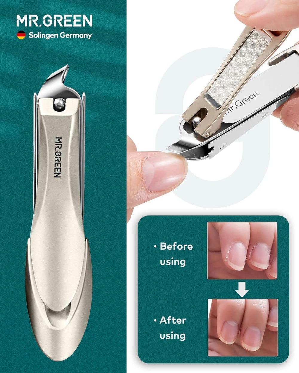 MR.GREEN heavy-duty toenail clipper handles tough nails with control.
