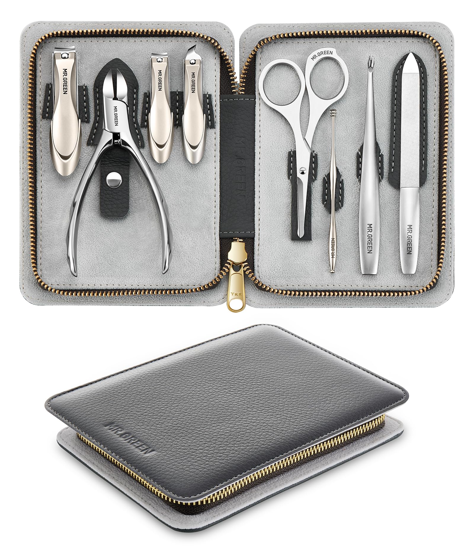 MR.GREEN 8-in-1 manicure set splash-proof cover for tidy trimming.