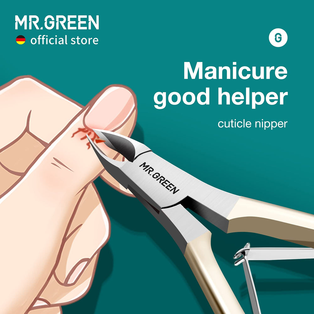 MR.GREEN cuticle nippers close-up blade showing Seiko edge.