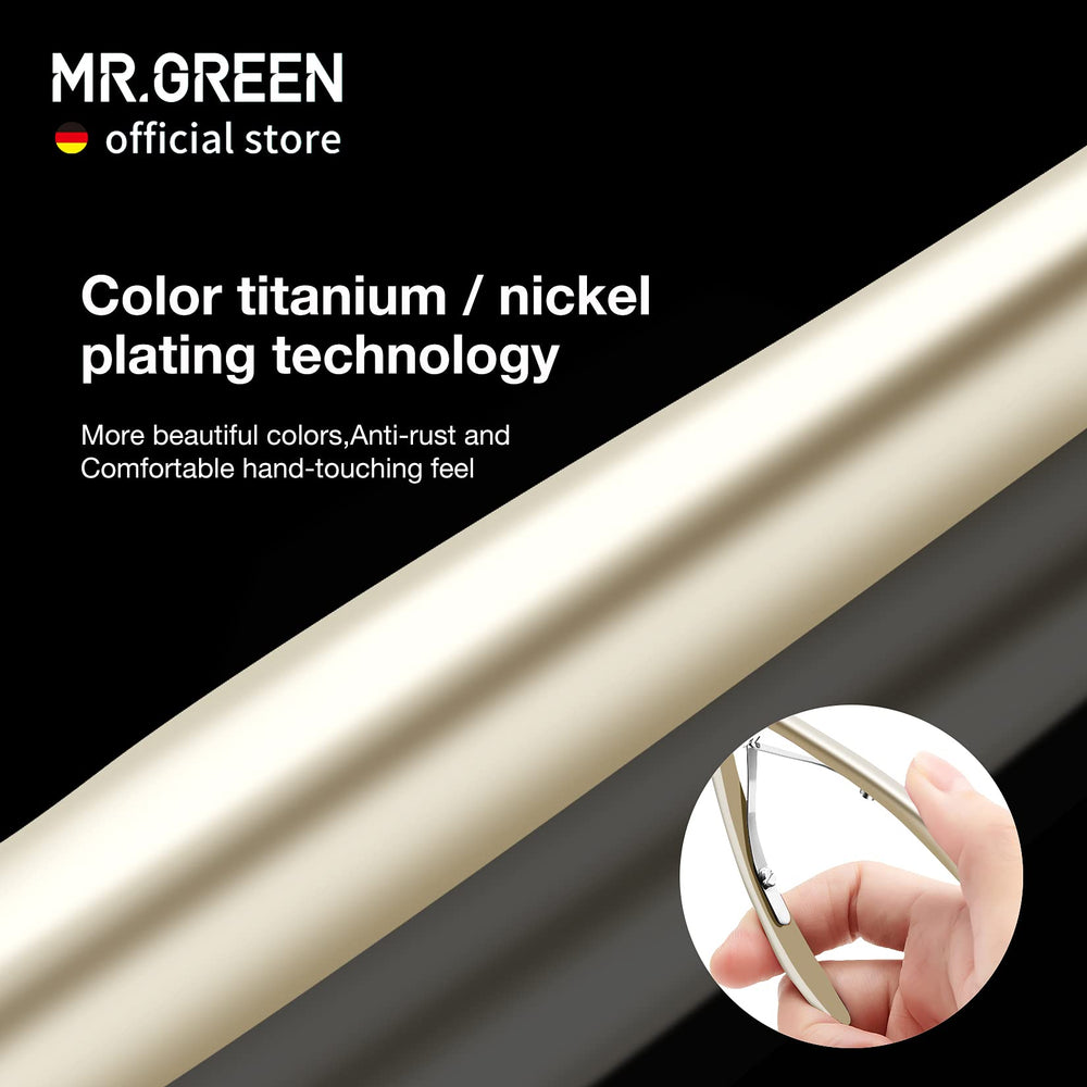MR.GREEN colorful plating close-up, rust-resistant finish for lasting beauty tool.