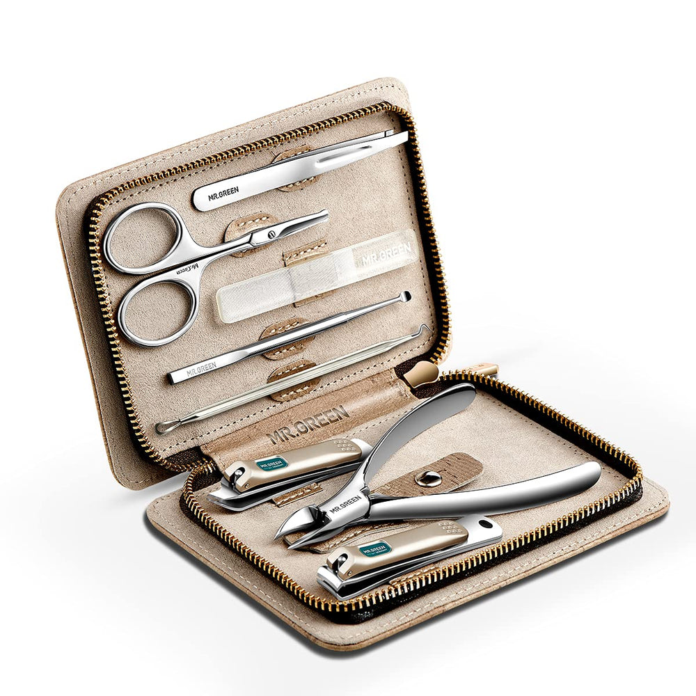 MR.GREEN manicure set case in gray shows premium PU leather finish for elegant storage.