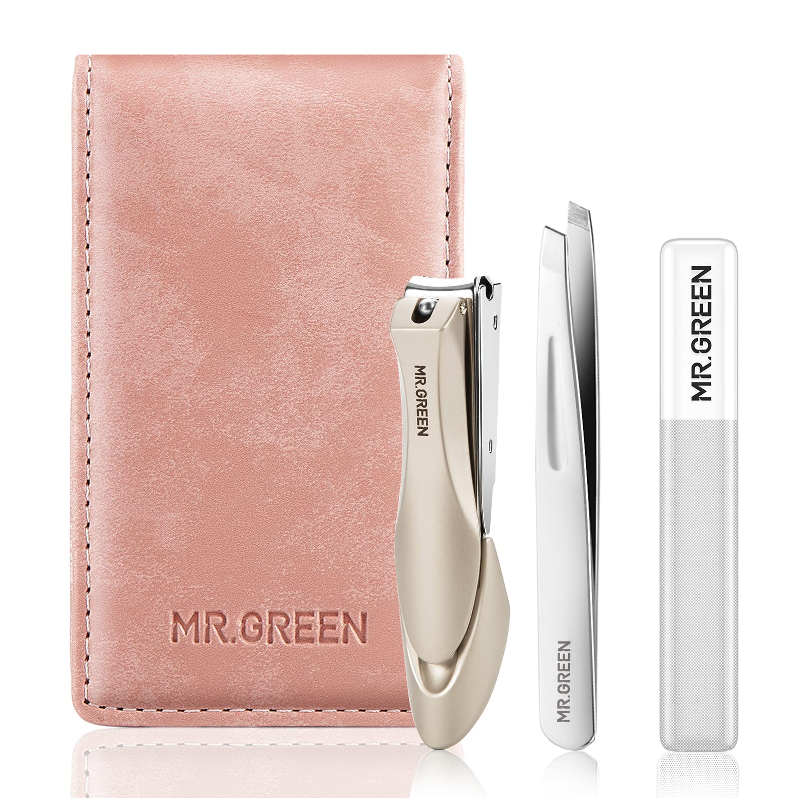 MR.GREEN Nail Clipper Set pink front view showing durable stainless steel design