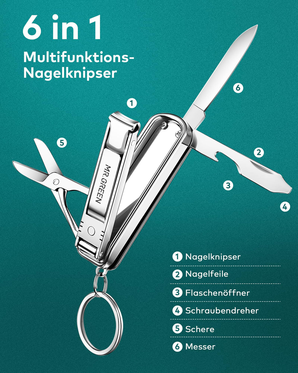 MR.GREEN pocket nail clipper with key ring for easy access