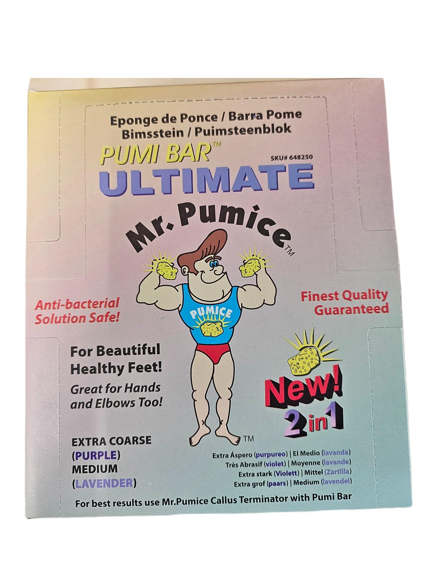 Mr. Pumice Ultimate PUMI Bar dual-grit medium and coarse for effective callus removal.
