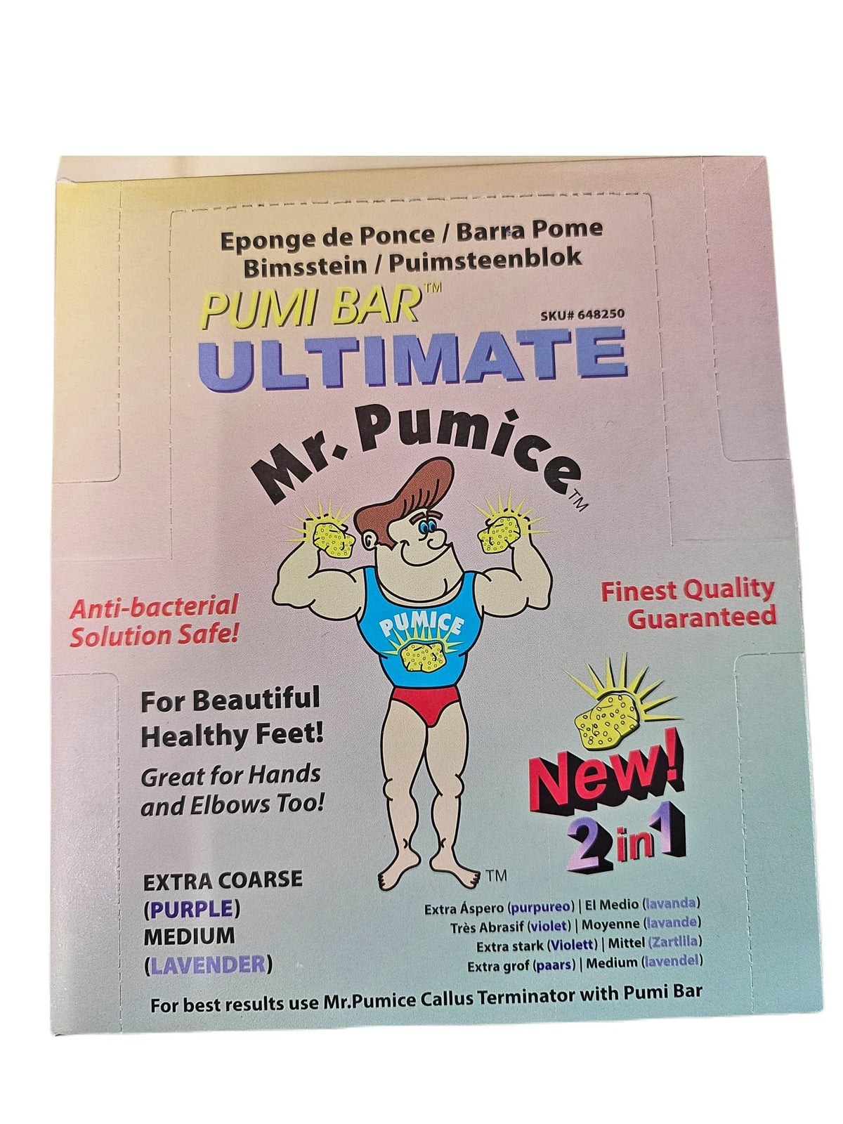 Mr. Pumice Ultimate PUMI Bar dual-grit medium and coarse for effective callus removal.