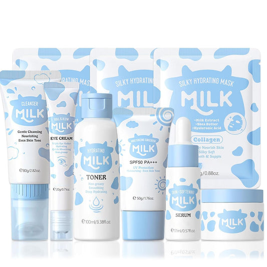 MrCuvaryas Milk Skincare Set teen collection packaging for a complete daily routine