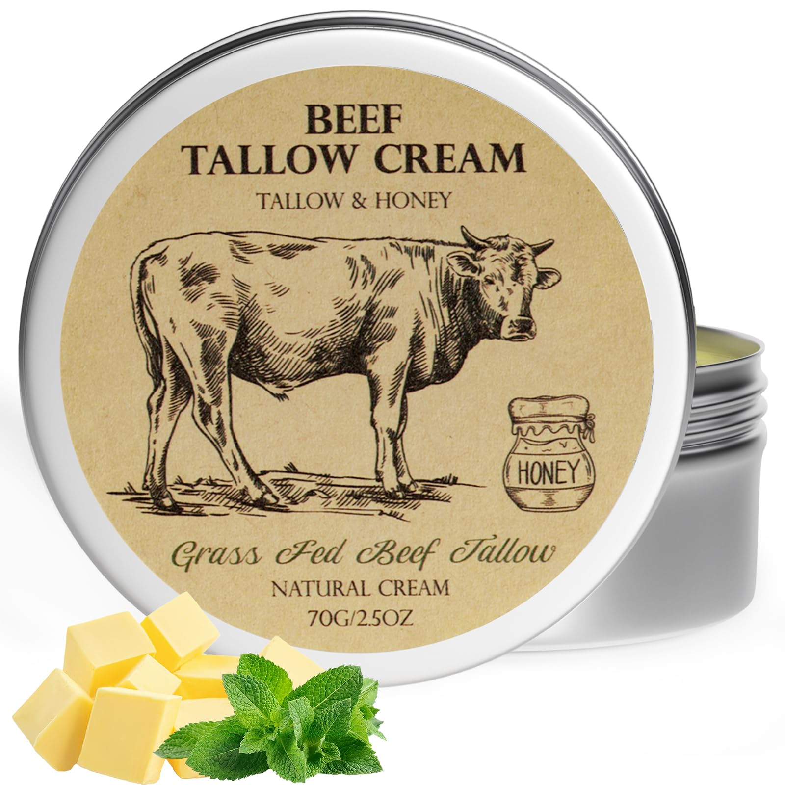 MROUVIK beef tallow honey balm jar close-up showing rich hydration-friendly texture