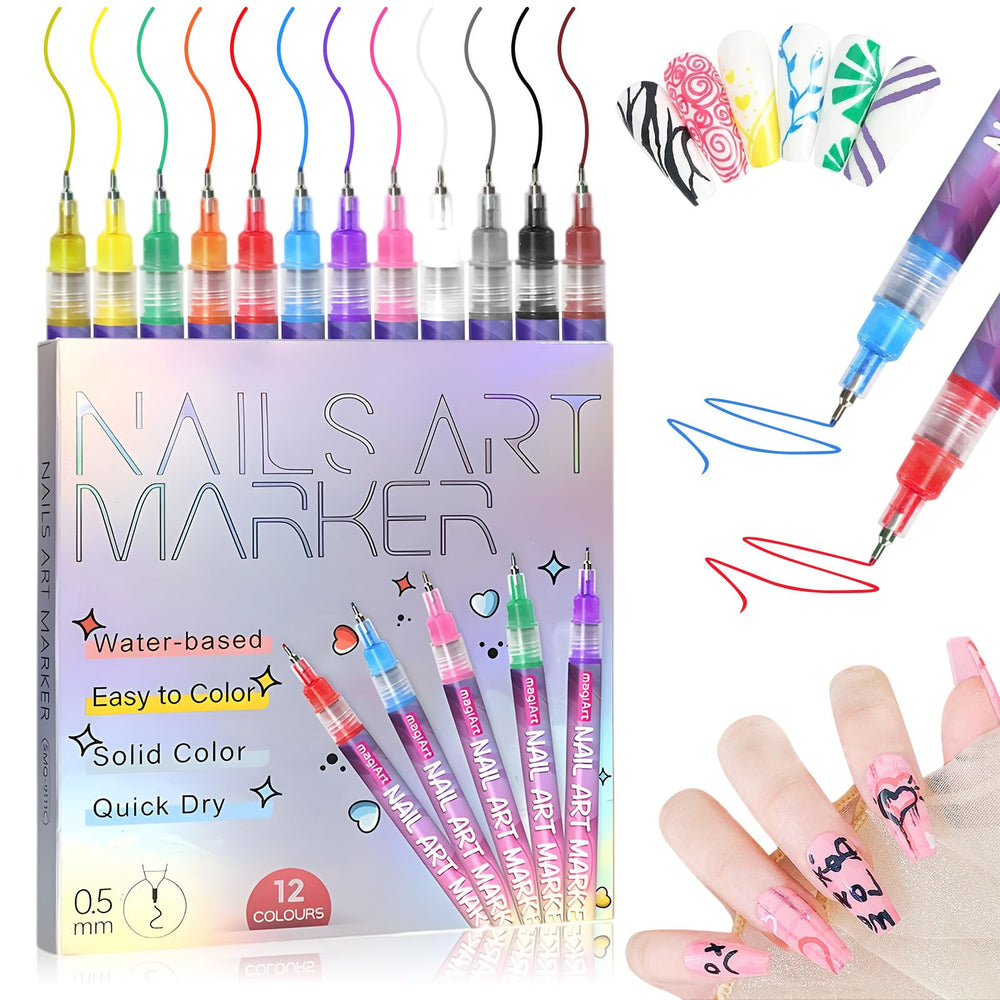 Mrryiio 12-color nail art pens set with gift-ready packaging for gifting