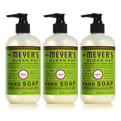Mrs. Meyer's Apple hand soap bottle with garden-fresh scent and soothing olive oil.