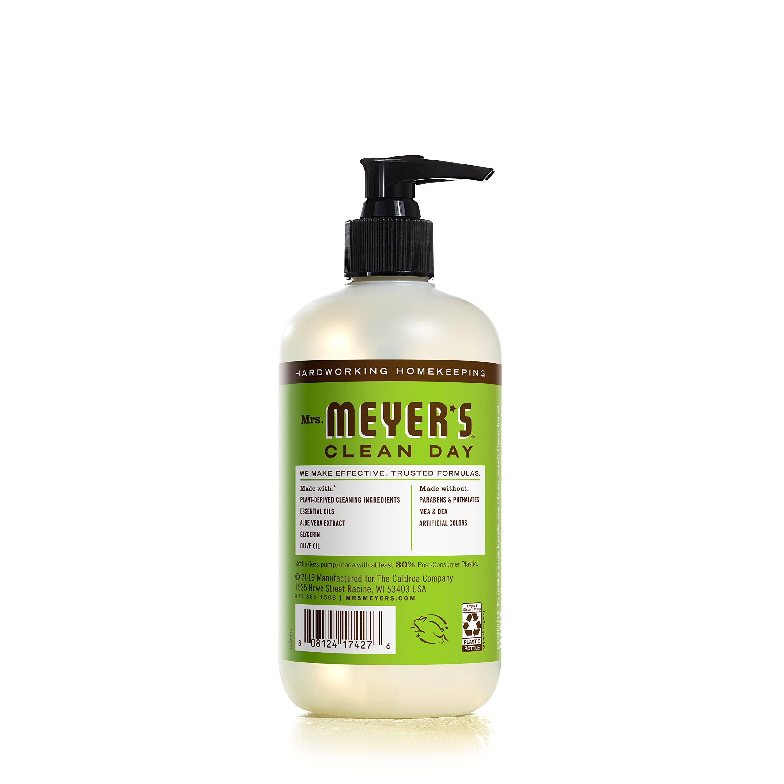 Mrs. Meyer's Apple hand soap pump top highlighting easy, mess-free dispensing.