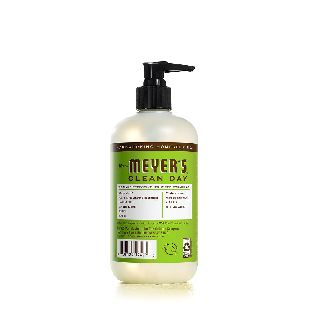 Mrs. Meyer's Apple hand soap pump top highlighting easy, mess-free dispensing.