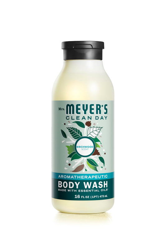 Mrs. Meyer's Birch Wood Body Wash bottle front with forest scent for a moisturizing cleanse