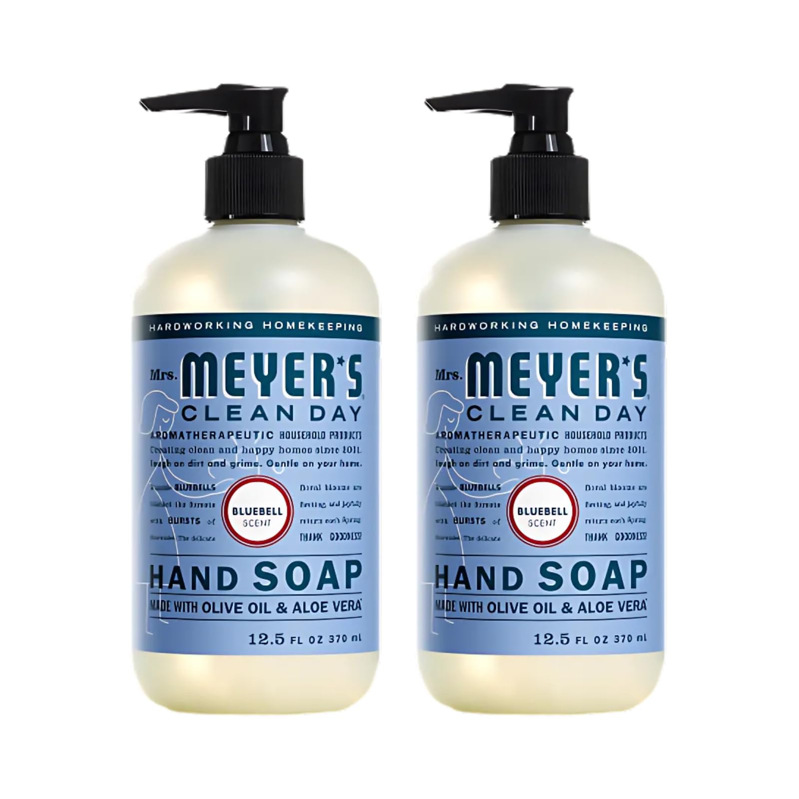 Mrs. Meyer's Bluebell hand soap two-pack bottles for busy hands.