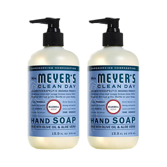 Mrs. Meyer's Bluebell hand soap two-pack bottles for busy hands.