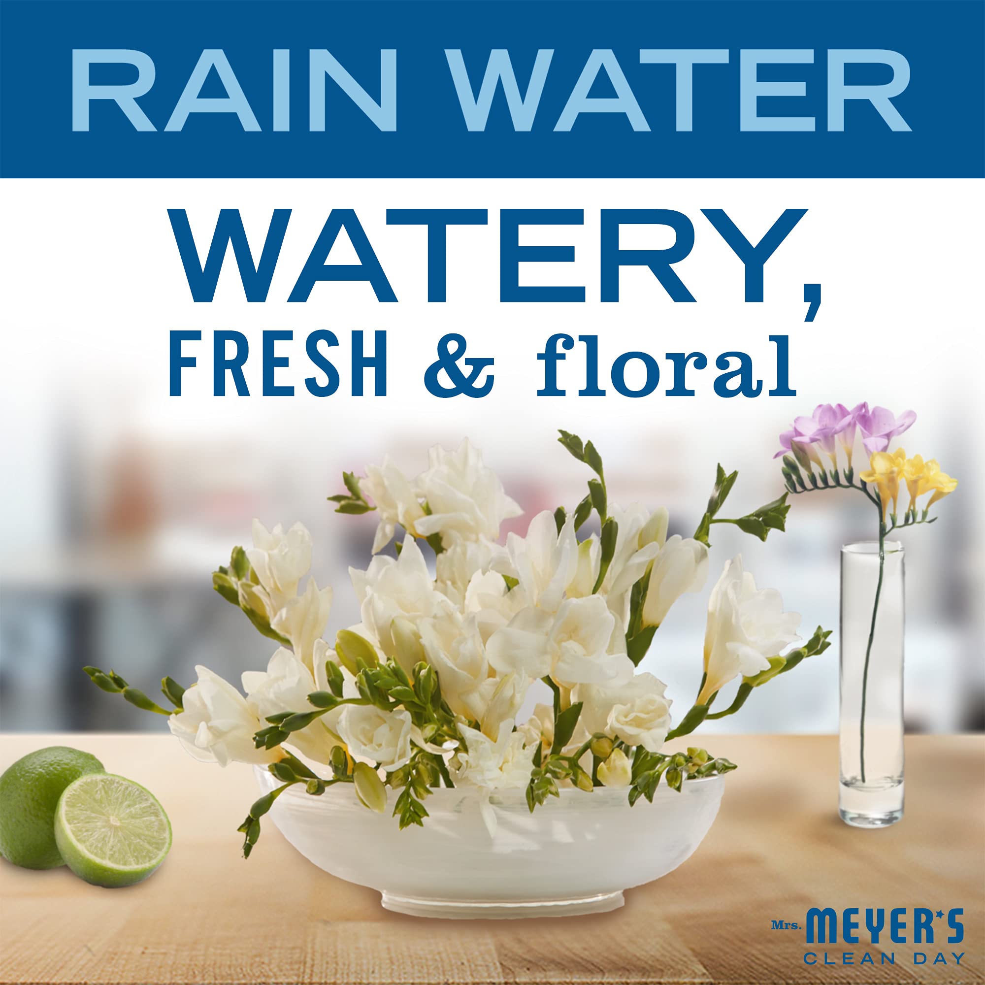 MRS. MEYER'S Rain Water bar beside sink for hands.