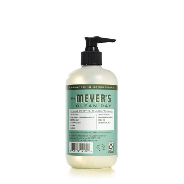 Closeup of Mrs. Meyer's Clean Day Basil bottle showcasing herbal notes