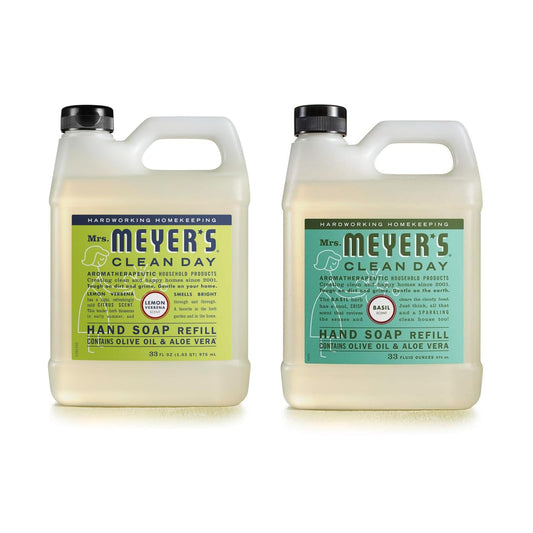 Mrs. Meyer's Clean Day Basil hand soap refill pack ready for quick refill