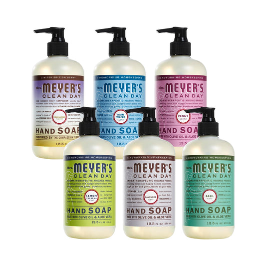 Mrs. Meyer's Clean Day Compassion Flower bottle displaying a gentle, fragrant handwash experience.