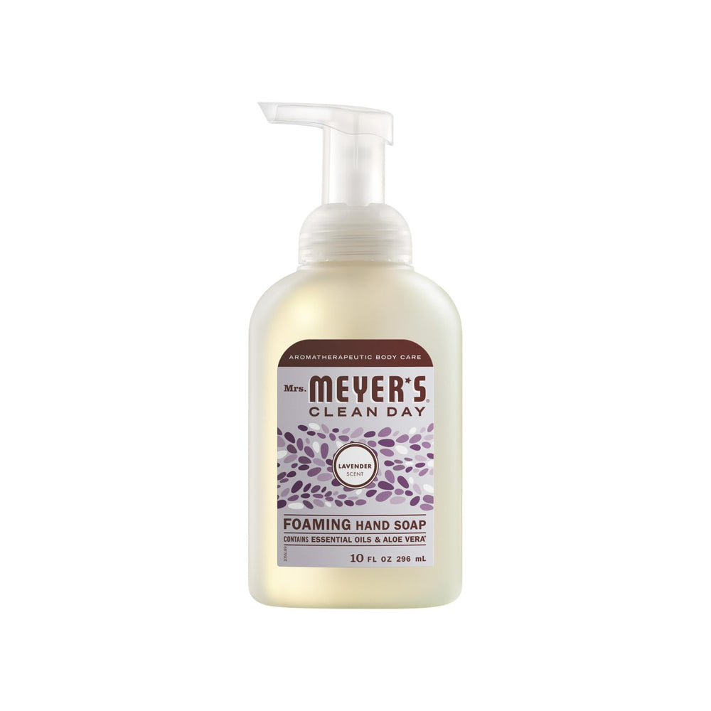 Close-up of Mrs. Meyer's Clean Day foaming hand soap pump for easy dispensing