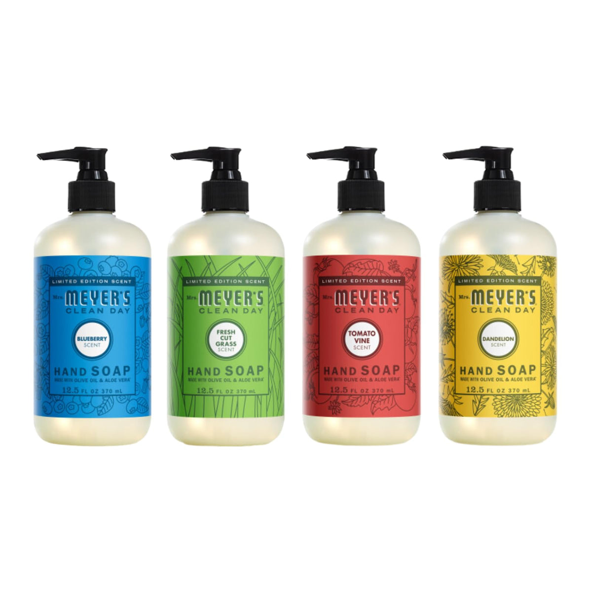 Mrs. Meyer’s Fresh Cut Grass hand soap bottle pour for a refreshing kitchen cleanse
