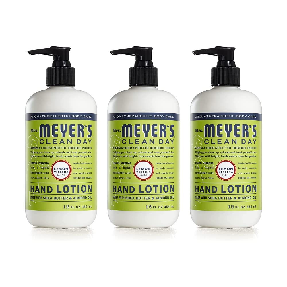 Mrs. Meyer's Clean Day Lemon Verbena hand lotion pack3 hero shot for quick moisturization