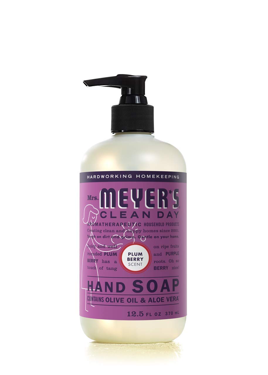Mrs. Meyer's Clean Day Lemon Verbena hand soap bottle brightening the sink
