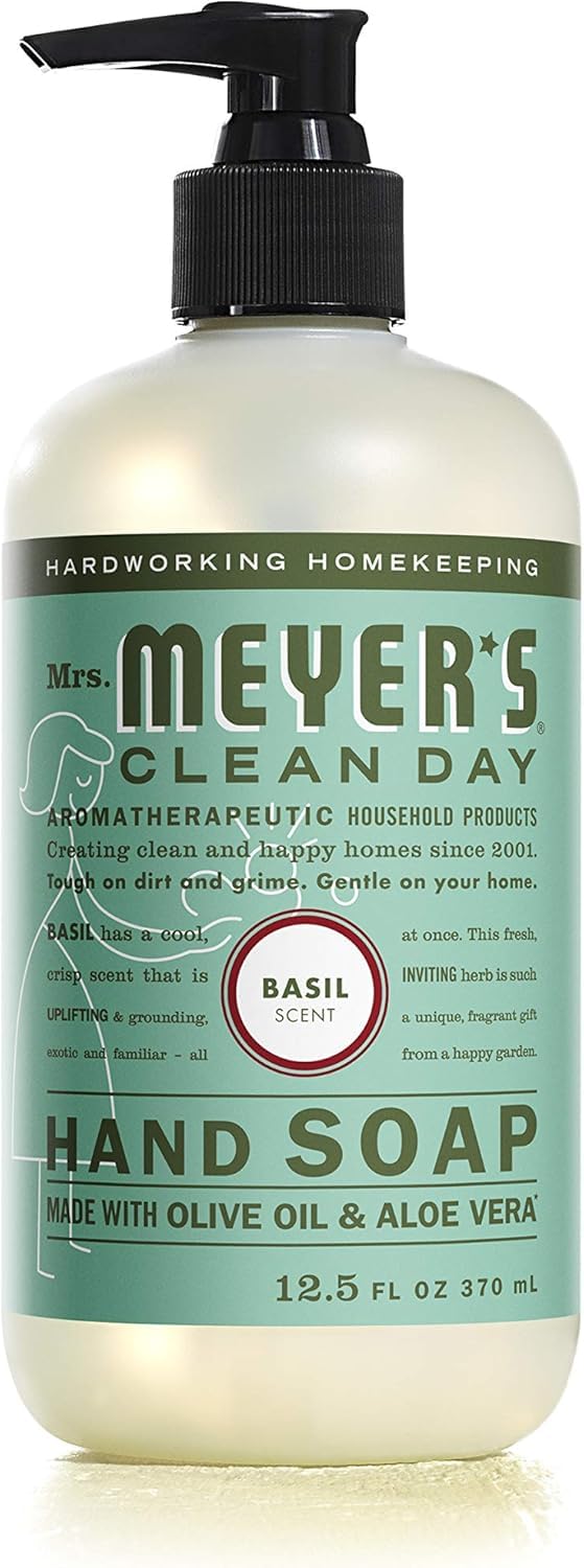 Mrs. Meyer's Clean Day Lemon Verbena bottle brightens hands with sunny notes.