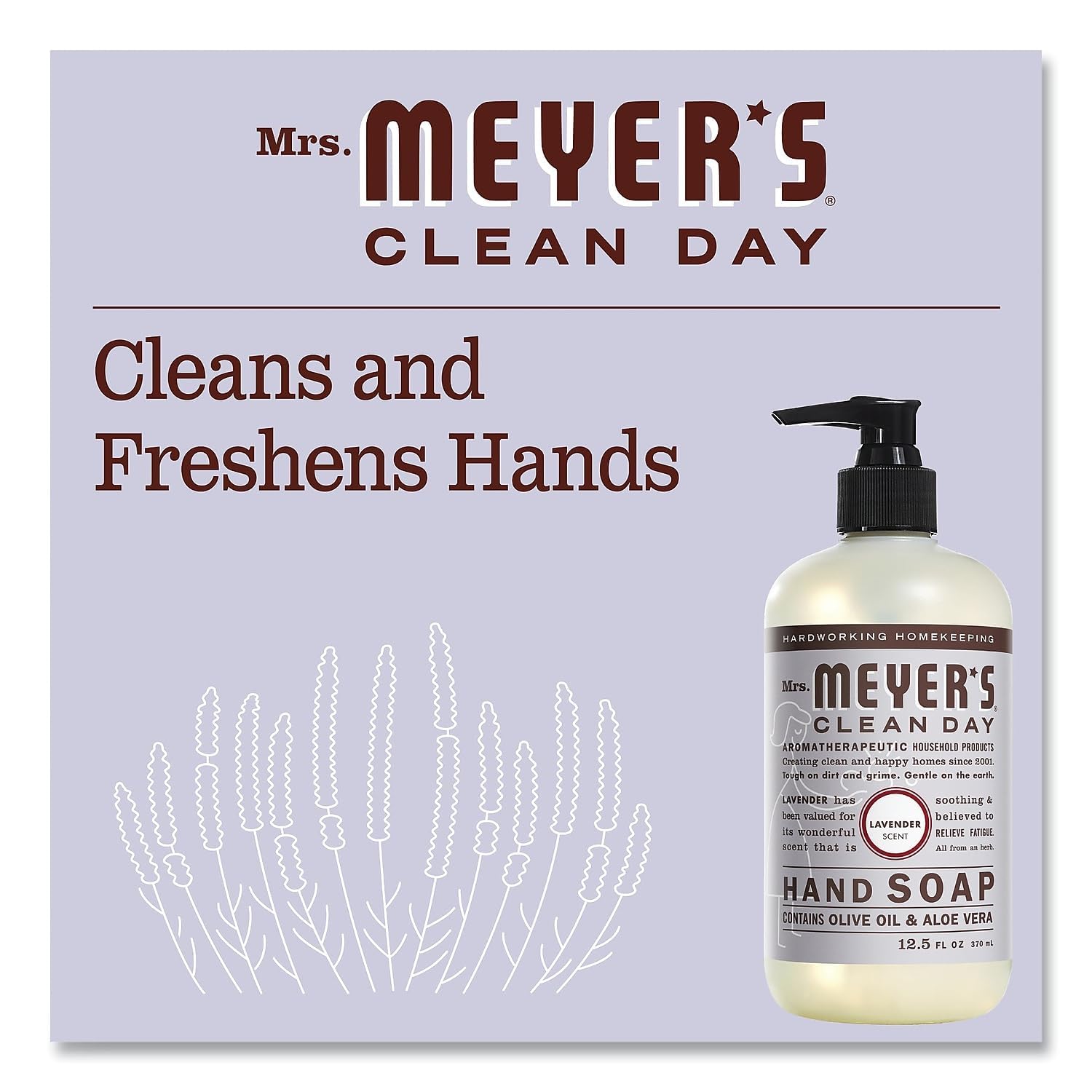 Six-pack of Mrs. Meyer’s Clean Day Lavender hand soap for home use