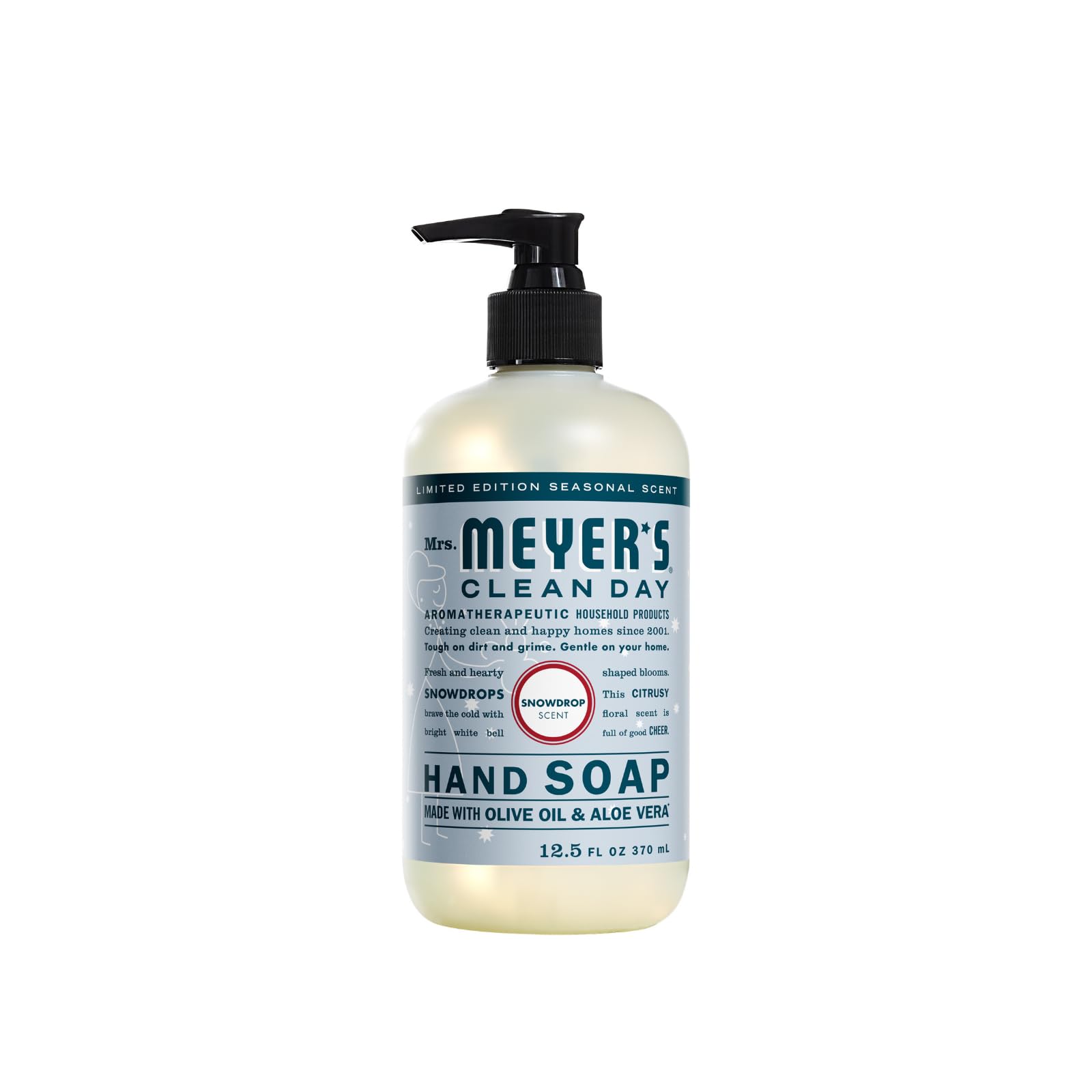 Mrs. Meyer's Clean Day Peppermint hand soap bottle with refreshing mint scent.