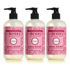 Mrs Meyer's Clean Day peppermint hand soap bottle shows refreshing scent for daily use