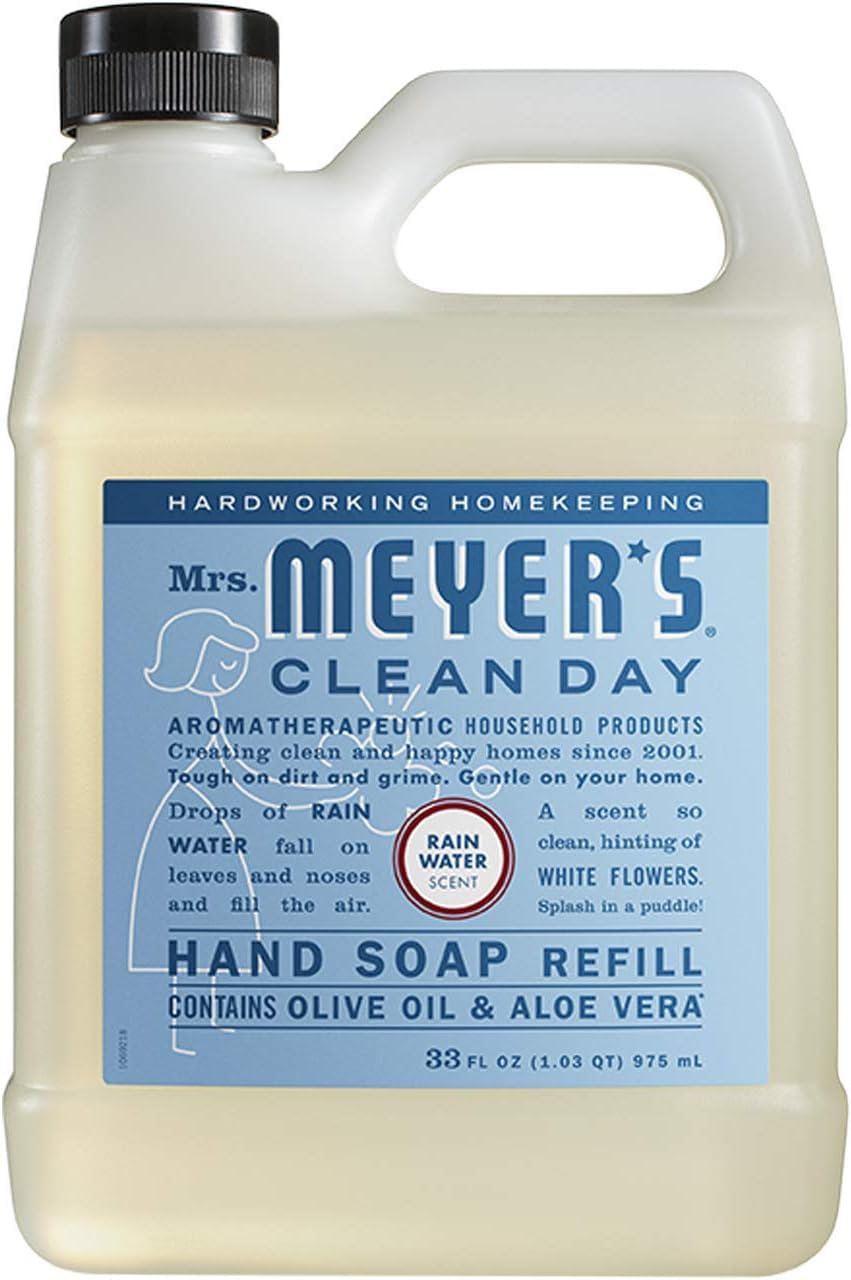 Rain Water bottle close-up emphasizing crisp fragrance for daily hand cleansing