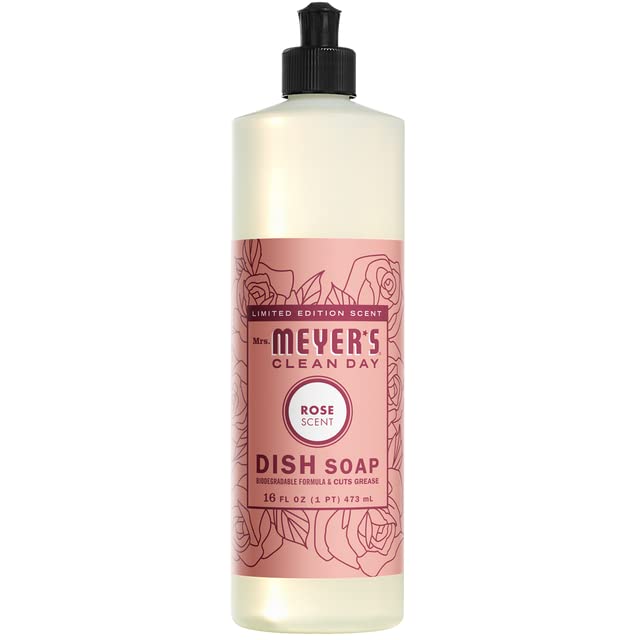 Dish soap lather on sponge with Mrs. Meyer's Rose
