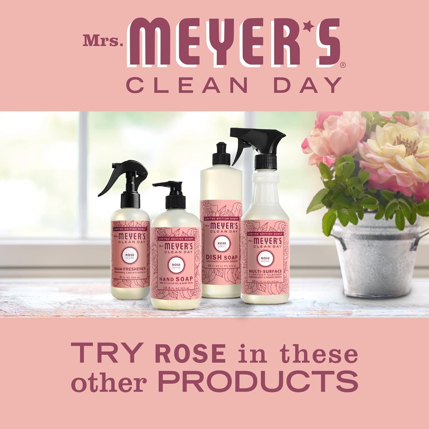 Mrs. Meyer's Rose Hand Soap with olive oil and aloe ingredients